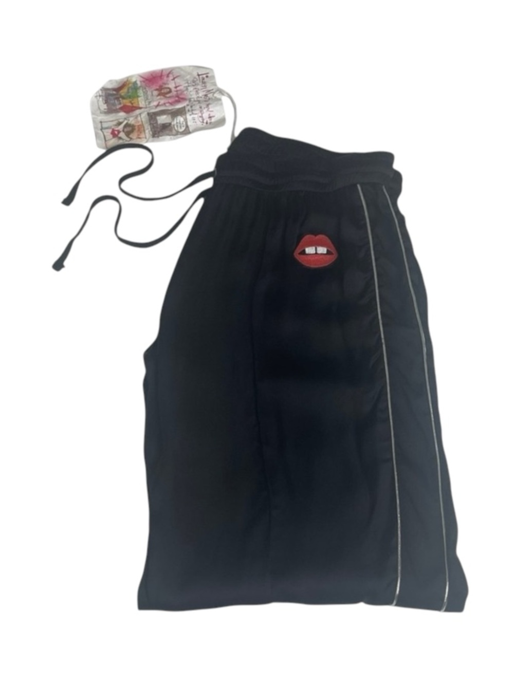new Lauren Moshi ᨎ Lips Gap Mouth Patch Satiny Side Stripe Joggers Sweatpants ᨎ - Picture 7 of 16